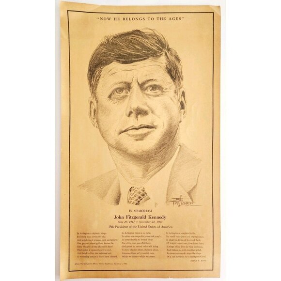 1963 John Fitzgerald Kennedy Art Print Memorial Trejease Brian King Poem DWJJ4 - Picture 2 of 2